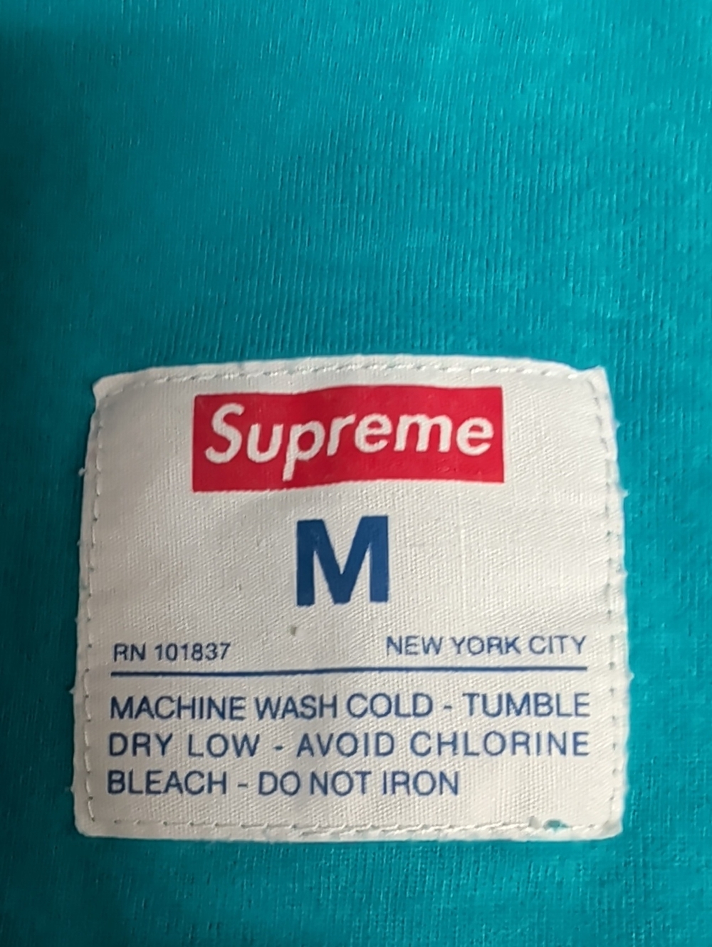Supreme Teal Short Sleeve T-Shirt with Red Logo Tag